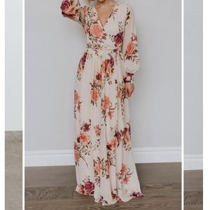 Floral long sleeve V neck dress